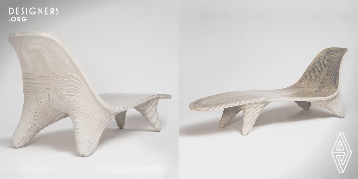 The "Digital Chaiselongue" is one of Philipp Aduatz latest experimental material technologies. He teamed up with the Austrian start-up incremental3d, who specialises in the field of 3D concrete printing and has developed a new technology to print very fine and detailed freeform geometries in a very short time. Aduatz’ aim is to show how an innovative product can be developed through the collaboration with engineers and the research in manufacturing technologies and why craft and digital implements can coexist for the purpose of novelty in the 21st century in harmony.