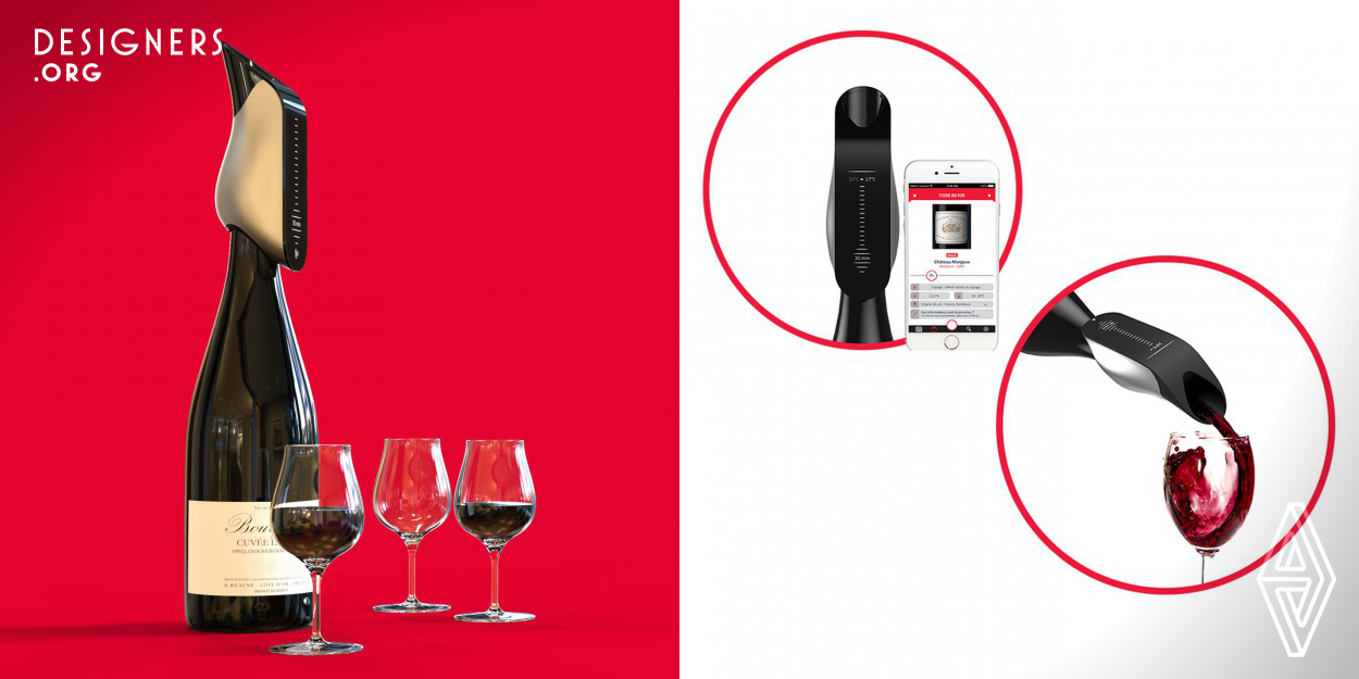 To enjoye your wine experience you need to decant, or aerate, the wine, a mysterious and often intimidating process to the average consumer. To elevate the drinking experience Aveine has created a connected wine aerator to make the process easyer and fun. Simply place the device on your wine bottle, scan the label, and the smartphone app deploys an algorithm that communicates to you the right wine tasting conditions. The device will then aerate your wine in an instant, every single time.