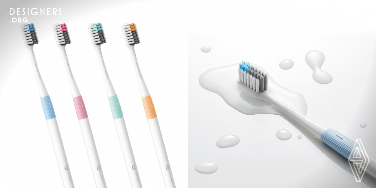 DR.BEI consists of three different materials in different heights. The spiral, coloured layer ensures elasticity, while the grey bristles dry quickly and together with the white brush elements with silver ions, prevent the accumulation of bacteria.Three bristles arranged in Yamagata structure adapting to the bass brush method of science.Four color design stands for 4 seasons and it's easier for family using separately. Scientific layout of the bristles,food grade material brush handle and pure stylish design will bring people a better oral care and a happier life.