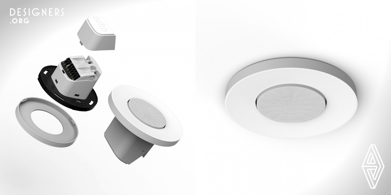 Niko flush mount motion detectors have a unique flat lens and integrate seamlessly in any ceiling. Thanks to the patent pending mounting bracket system developed by Niko, installation has never been easier. Once installed, the installer can program the sensor remotely with the accompanying app for smartphones. All you need is a Bluetooth connection. Even though this is a technical product, both industrial design and user interface design were key differentiators in the development of these Niko sensors. 