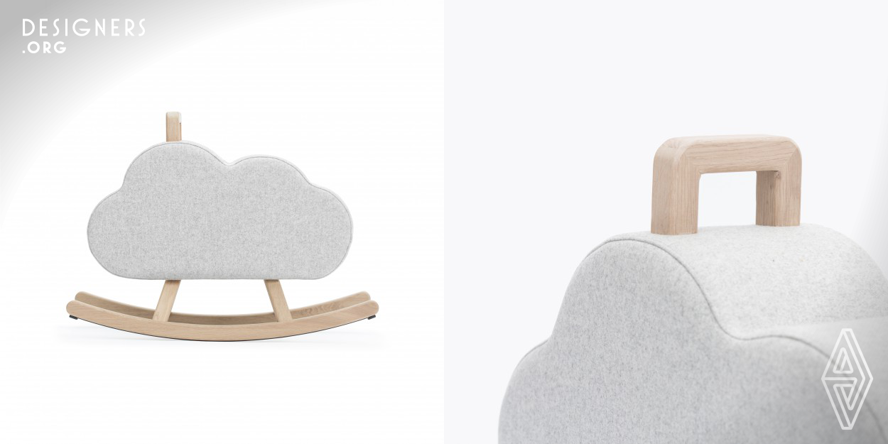 Designer Pia Weinberg translated her vision of creating a world for two, into a minimalistic piece of design. A design icon that will last for generations. The Iconic Cloud. Part of the new generation of rocking horses. Handcrafted in the Netherlands from solid French oak and upholstered with the highest quality fabric made from 100% wool by Kvadrat. 