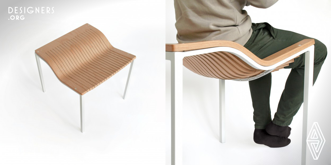 The Karekla-chair is a hybrid chair created from a series of neglected wooden shells. A simple adjustment of cutting the shell into segments made it into this one of a kind design, upcycling it and giving it a new life. When one decides to sit in the chair, the segments will succumb to the weight of the user and create a comfortable seating. After standing back up again the shell returns to it’s original shape. It's unusual and abstract appearance makes the user uncertain of it's primary function bringing a sort of comical twist to the whole concept. 