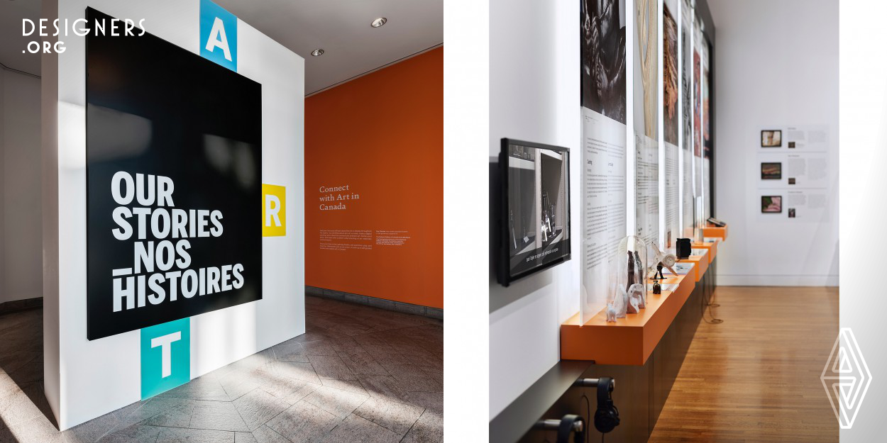 In June 2017, the National Gallery of Canada opened three major exhibition offerings. We anticipated that visitors would need contextual information to help make connections between these multiple exhibition offerings. To that end, an engaging and interactive learning space was designed and installed for the summer of 2017. Titled Our Stories, this space provided visitors with a framework to deepen their understanding of art. It offered enjoyable and immersive experiences, told relevant stories, and inspired curiosity about the artworks on view.