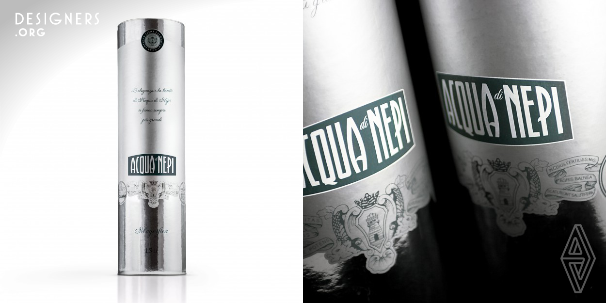 The design is made on a carton tube paired with a aluminated printed paper. On the aluminium mirroring paper has been create a special effect printing with Silver Pantone in order to obtain two different silver effects. One is shining and the other, in comparison, appear solid. Above on that we emphasize the design of the label but in a different and more sophisticated style.