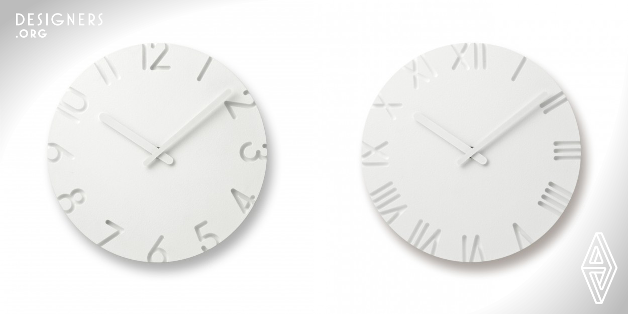 His stunning new clock designs for Lemnos are, as the collection title suggests, "Carved". Subtle, yet immediately noticeable, the numbers on these clocks are carved indents cut so close to the edge of the faces that the top of them are actually chopped off. The shadows of the carved-out letters bring a three-dimensional impression to the clock face, with its appearance changing in accordance with lights located in its immediate area. The idea was inspired by materials used for interior decoration and technical conversion.