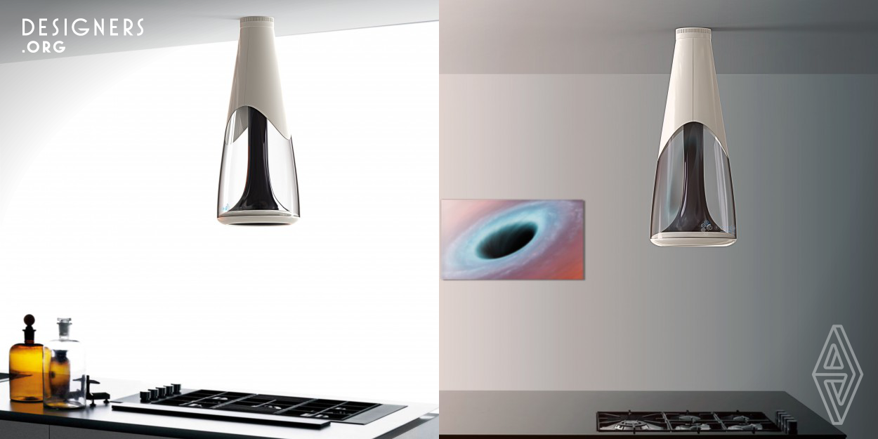 This range Hood designed by inspiring by Black Hole and Worm Hole makes the product beautiful and modern form, that is all causing emotional feelings and affordable. It makes emotional moments and easy usage while cooking. It is light, easy to install, easy to clean and designed for modern iland kitchens.