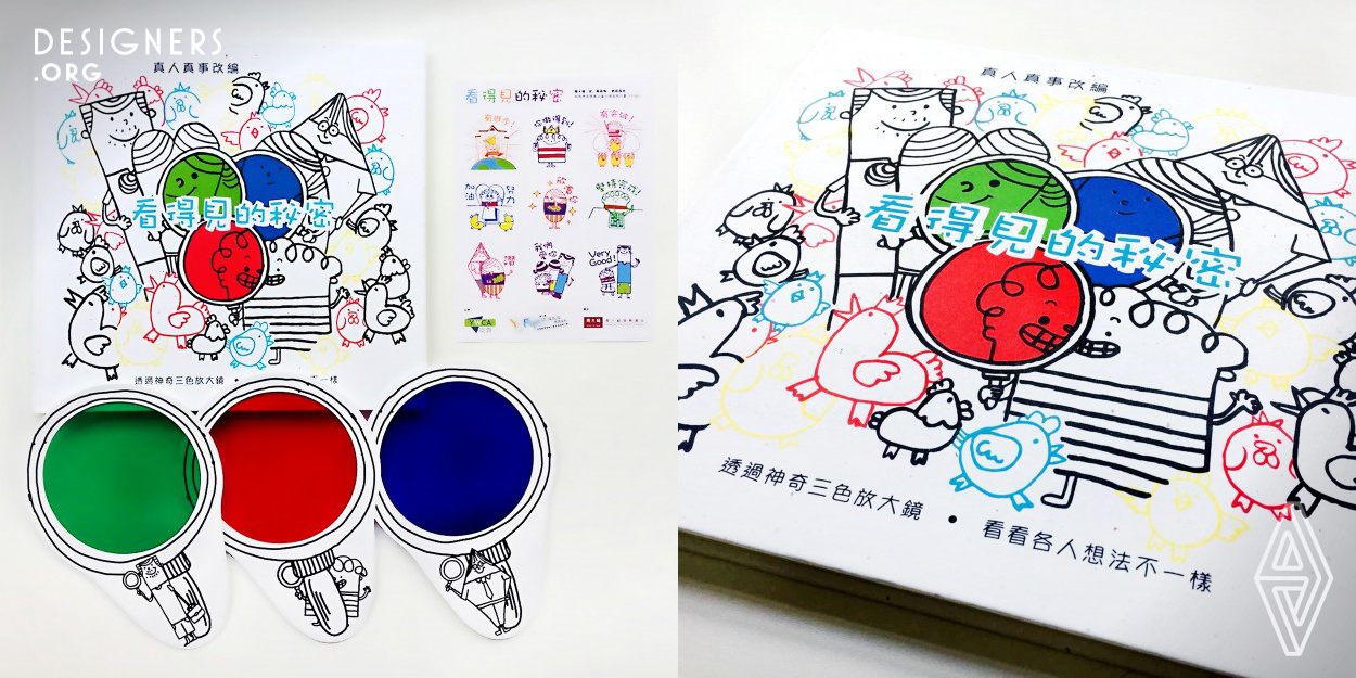 The book illustrated the life stories of an ADHD child and his family, not only helped public to understand the practical problems faced by the family, but also to empathise with the SEN children and their parents regarding their struggles by using different colour filters to look through the inner world of the characters (Red–reflects the SEN child, Green–reflects their parents, Blue–reflects public) in the book. It is expected that the public can have more understanding and acceptance.