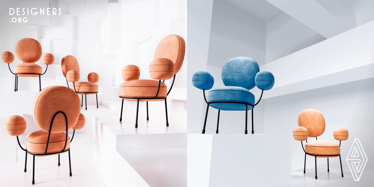The Lollipop armchair is a combination of unusual shapes and fashionable colors. Its silhouettes and color elements had to look remotely like candies, but at the same time the armchair should fit into interiors of different styles. The chupa-chups shape formed the basis of the armrests and the back and seat are made in the form of classic candies. The Lollipop armchair is created for people who like bold decisions and fashion, but do not want to give up functionality and comfort.