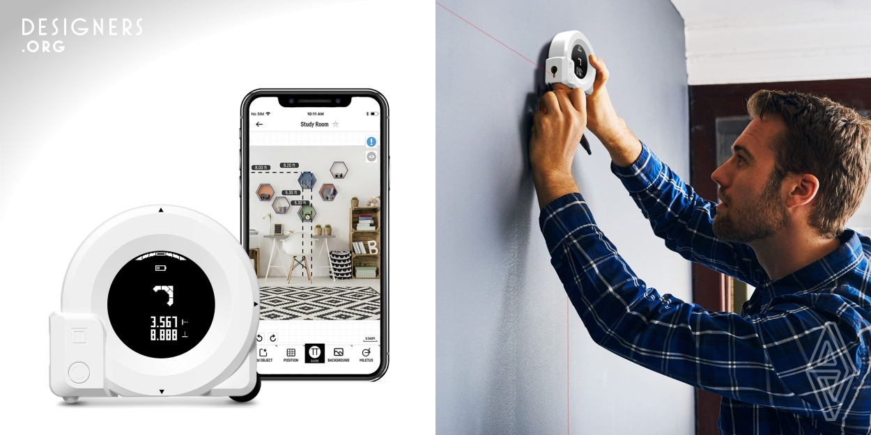 Cubit is the first tool to bring real world dimensions into the virtual world for design and then bring your designs back to reality accurately. Cubit has a clean and sleek design that is a familiar tape measure design to users to contrast the innovativeness of the product. The UX is modeled with a gps in mind; having users select their destination in their design and follow arrows to guide them to their destination point, giving the user turn by turn guidance. Using Cubits dual lasers for positioning all the user has to do is design in the app and follow Cubit to their hanging points.