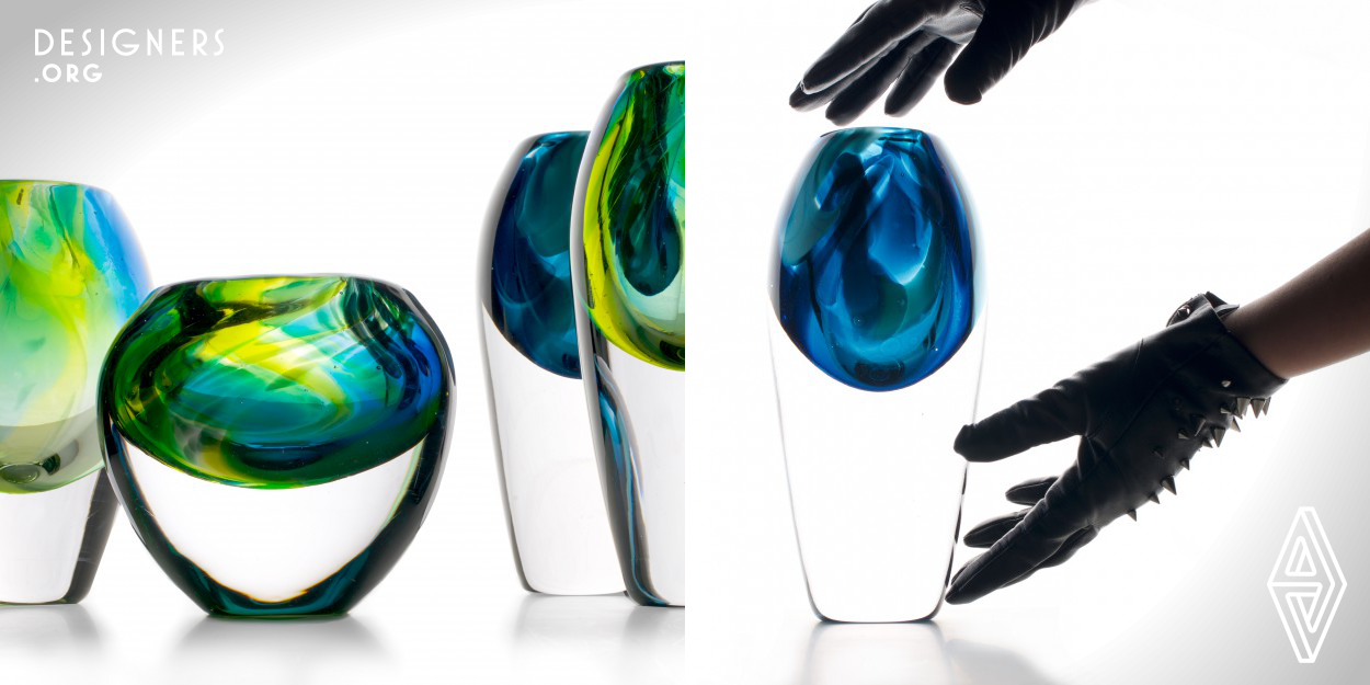Inspired by nature, the premise of the Jungle glass collection is to create objects that gain their value from the quality, design and material. Simple shapes reflect the serenity of the medium, while being weightless and strong at the same time. Vases are mouth-blown and shaped by hand, signed and numbered. The rhythm of the glass making process ensures that each object in the Jungle Collection has a unique colour play that mimics the movement of waves.                 