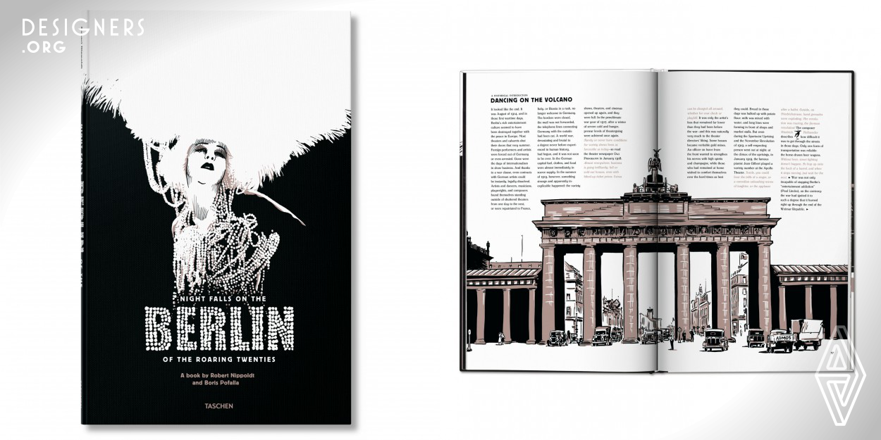 “Night Falls on the Berlin of the Roaring Twenties“ is a book about the golden age of Berlin. With hand drawn typography, the book is illustrated and designed in the style of illuminated advertising, billboards, old movies, and movie posters, and translates musical and cinematic elements into its medium.