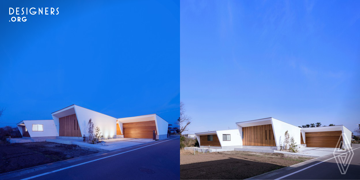 This project is located in rural area of Mii city in Fukuoka Prefecture Japan.The building was to protect privacy of the house, and create a stylistic facade.Roof direction of the front and back of the building is opposing each against to protect and optimized the daylight and ventilation to the house and help to give extra space for living and also its help to achieve the main goals of the design which are privacy and protection. At night the building will appear more appealing and dramatic with the effect of lighting design of the house. 