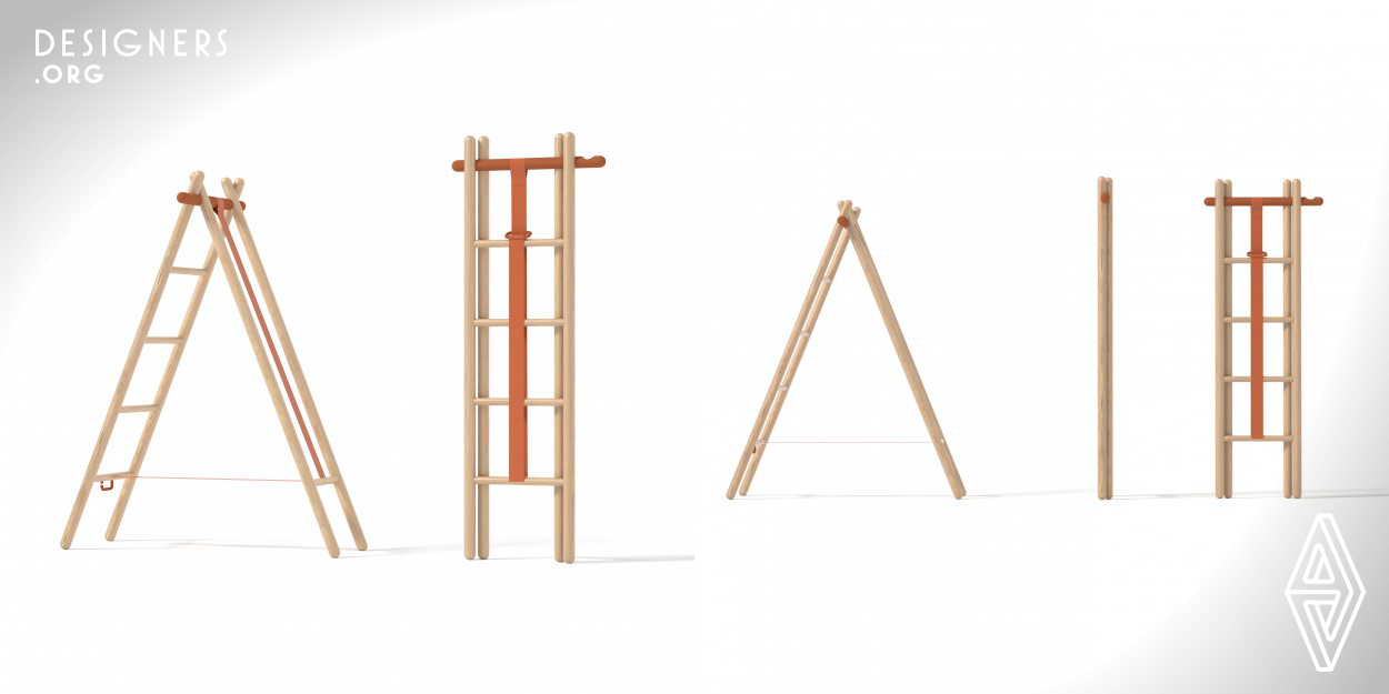 Scaly was a research to re-think functional items. Making from a single everyday ladder a friendly and new looking avoiding the classical technical existing items. The target was to use ecological components and promote a simple process manufacturing. Scaly have all the imperative and security needs for a folding ladder, a wooden frame with anti slippery feet, a helpful hook on the top while blocking system is operated by a single strap. 