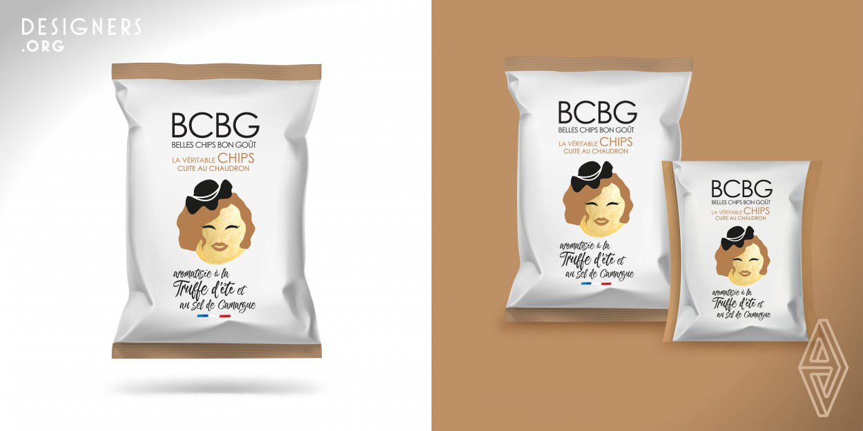BCBG is a brand of crisps created in 2001 in the south of France. This brand offers top quality manufacturing with great creativity of recipes and flavors. Designers created in 2020 a new serie of characters for the new range of crips. They worked on a concept of crips/characters. These new illustrations represent the range of crisps in an original and fun tone. Characters are nice and elegant like the product represented.