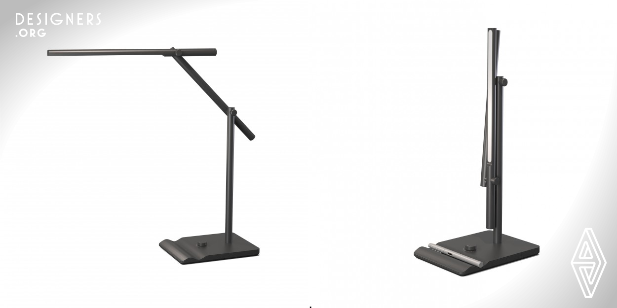 Inspired by the work,people don't have the habit of turning off the lights whenever they leave the desktop,and they will arbitrarily put the pen on the table,but they can't find the pen after returning.Groove desk lamp is designed for this purpose.When the desk lamp needs to be used,only the pen needs to be removed and the table lamp will light up.When you finish the work,you only need to put the pen into the slot,and the light will slowly dim until it is closed.