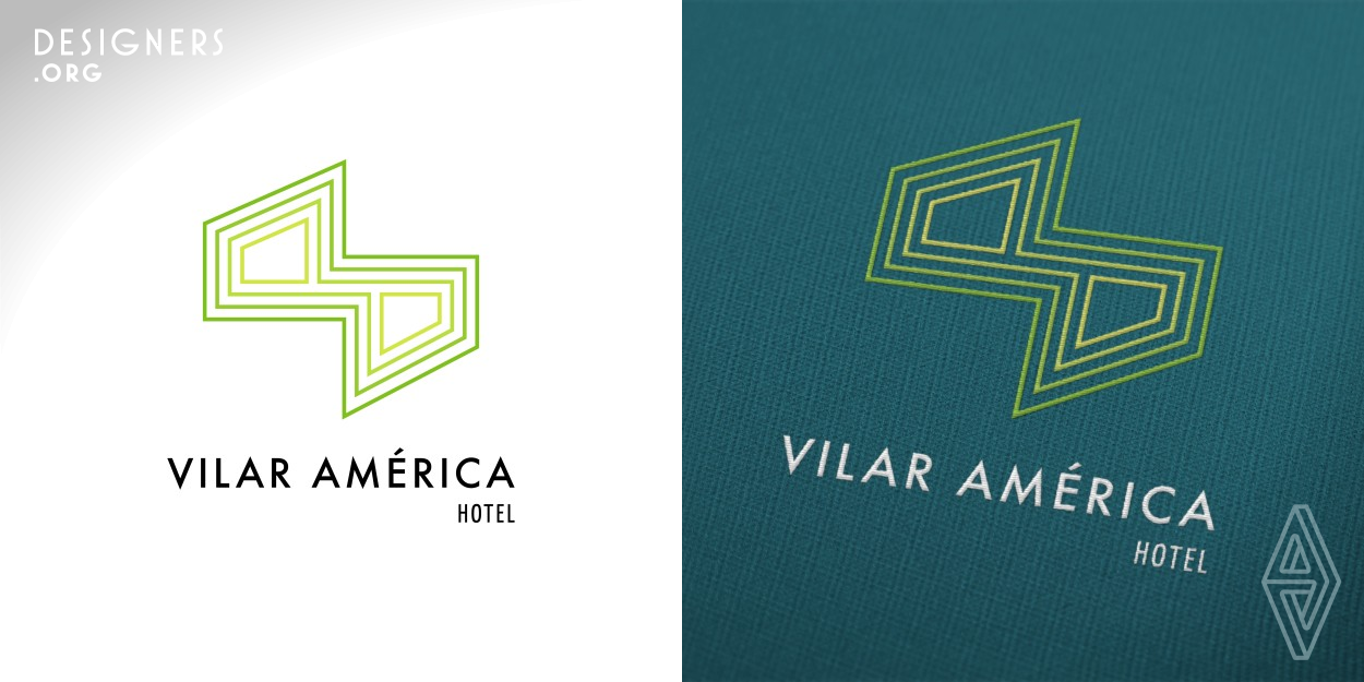 Vilar was created by Pablo Prada Granada for Hotel Vilar America. Vilar is a modern take, on an established and traditional family business brand. The delivered design, is a crisp, clean graphic logo, with concentric graduating green shapes, that optically loop, referencing a Mobius strip that shows change, evolution, at the same time rescuing those elements that work.  Vilar is the combination of elements; the previous concept of a hand-shake, but now it includes pre-columbian graphic elements. The union of the past, with the future, for an organization going forward.