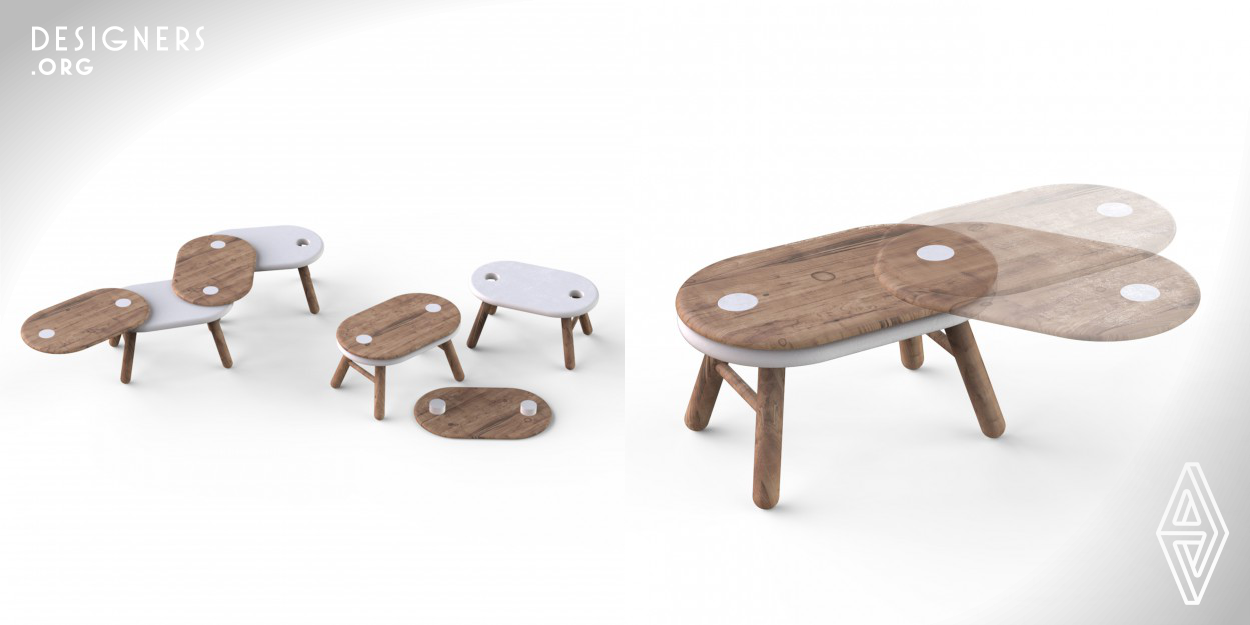 The children in the kindergarten can touch the collective life since childhood, and this place is the happy world of children. Linking Stool (LS) is designed according to the daily activities of the kindergarten, and LS has a round shape, especially the function to link the stools with each other. Children can arbitrarily link the furniture together, get close to each other, or play games around teachers, which is a process that children want.