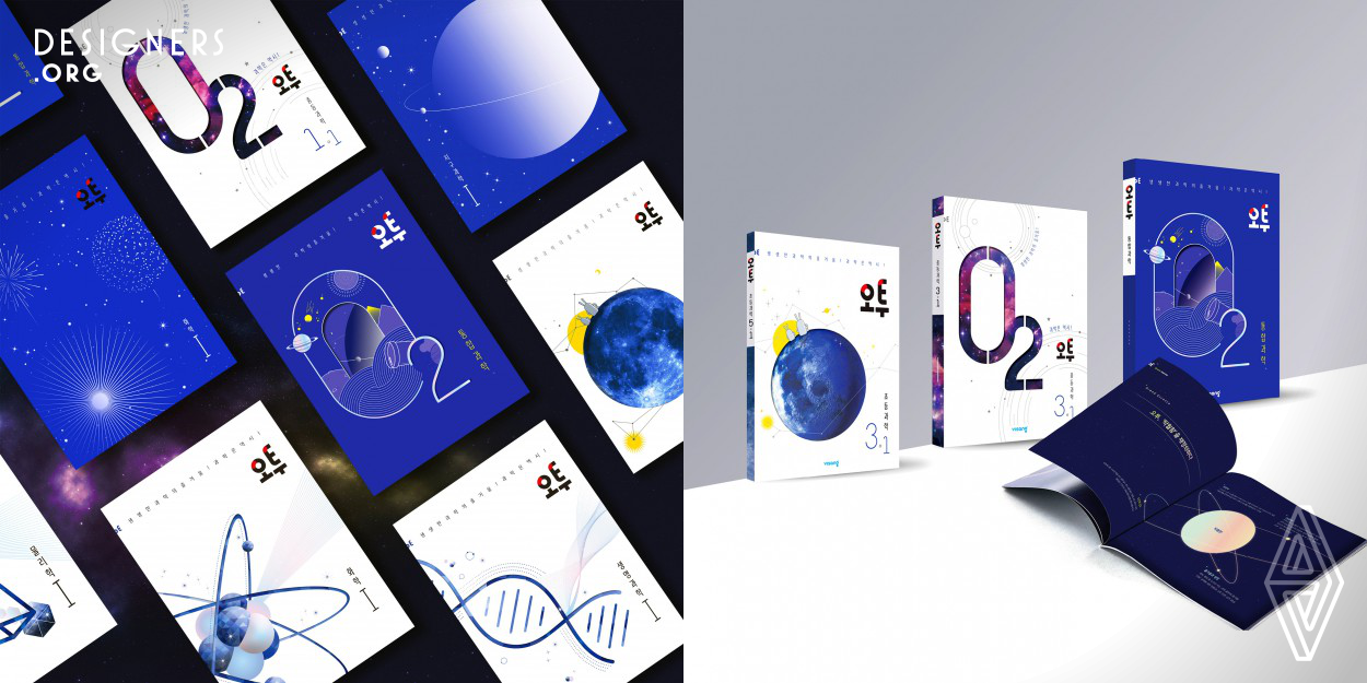 O2 was developed to bring the joy and mystery of science to students and uses its cover design to immediately illustrate that purpose. O2’s symbol highlights the brand’s place in Korean science education by employing consonants from the Korean alphabet. The symbol is applied to the same location on all textbook covers to present O2’s identity with both consistency and continuity. As a result, this identity is conveyed by various other promotional products carrying the symbol for O2 customers. 