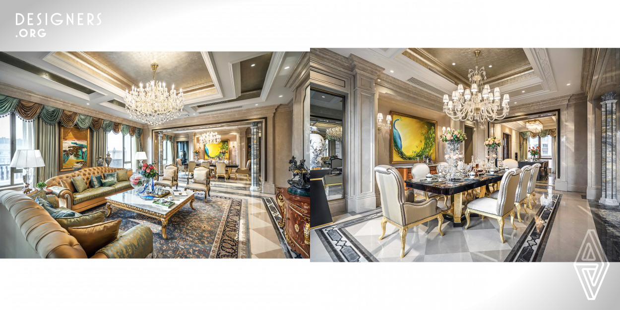 The project is located in Beijing, China. The interior decoration style is based on the British style, reflecting the classic Europa style, while adding some Oriental aesthetic and design strokes. The overall space stereoscopic sense is prominent, with geometric lines and European unique overlap as decoration, good color contrast, quiet and elegant, with Western traditional aesthetic atmosphere.