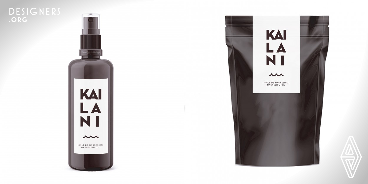 Arome Agency's works on the graphic identity and artistic line for Kailani packaging are based on minimal and clean design. This minimalism is in line with the product that has only one ingredient, magnesium. The typography chosen is strong and typed. It characterizes both the strength of the mineral magnesium and the strength of the product, which restores vitality and energy to consumers.