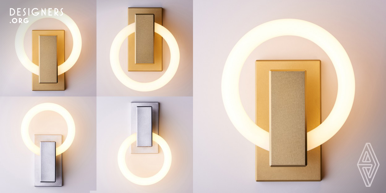 Olah is a wall sconce using a circline fluorescent bulb, that is integral to the lighting design. Ingenuity and a love of engineering enabled the creation of this light without any visible fasteners. The light is unique because of its versatility in hanging options. The light can be mounted in four different ways, using a specifically designed universal bulb holder, and a distinctly designed mounting plate to install the sconce. What you receive with Olah is four lights in one. 