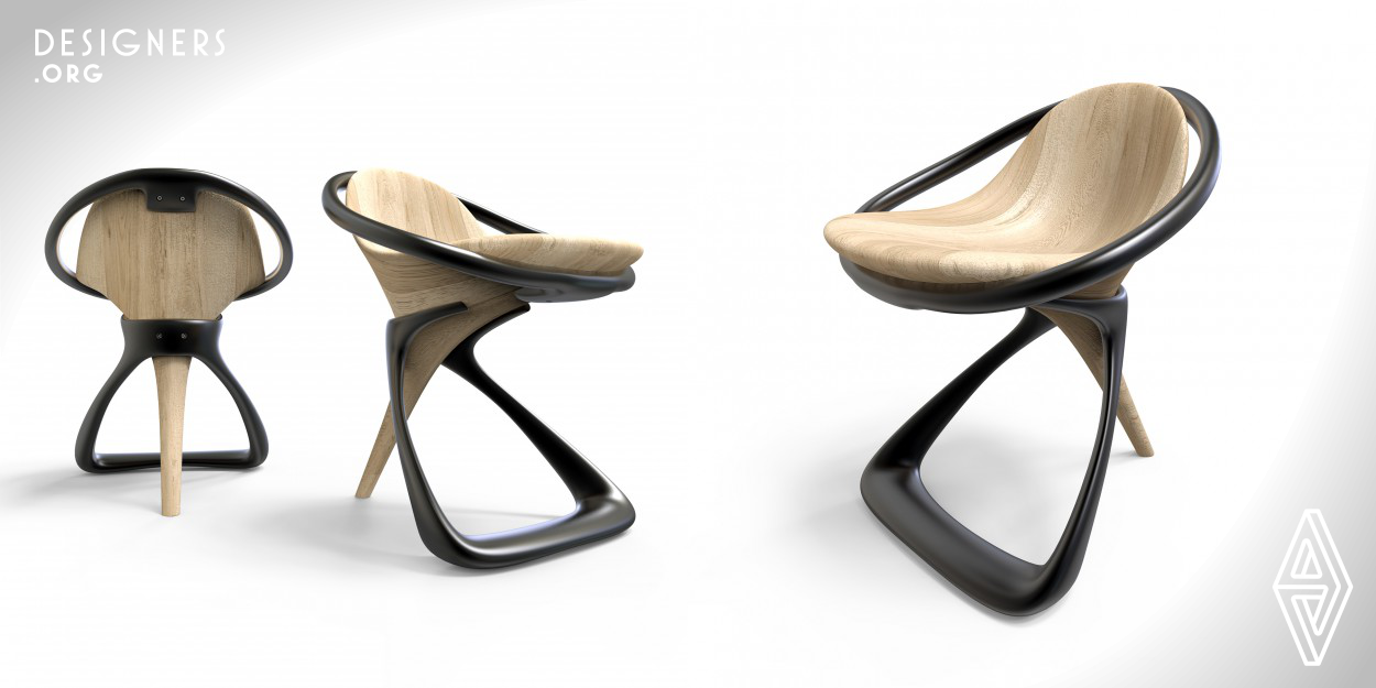 The inspiration of the seat is derived from the change of the visual angle and the change of the strength of the support. The design of the main chair body which is extended exhibition symbolizes the enthusiasm and the vitality of life. The change of the morphological characteristic is combined with the aesthetic need of the human beings. The light-weight aluminum alloy is used as the materials for the armrests and the bottom supports. The surface plating is used to make the seat more durable and beautiful. The combination of beech and aluminum alloy reflects the style of modern home.