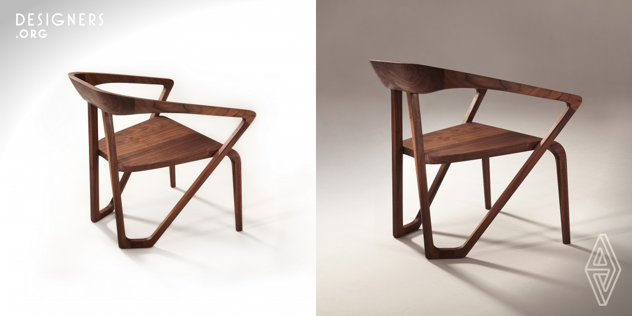 MOLT, a transformation of the Chinese chair, was inspired by Western design. MOLT used the idea of “anamorphosis” in the furniture to express distort perspective. The front angle appearing to be the ancient chair of Chinese emperor’s has a symbol of power, while the floating armrests represent honour, but when the experiencer walks around it. It transforms into a Western rocking chair with two elegant curved bands attached to the bottom of the legs.
