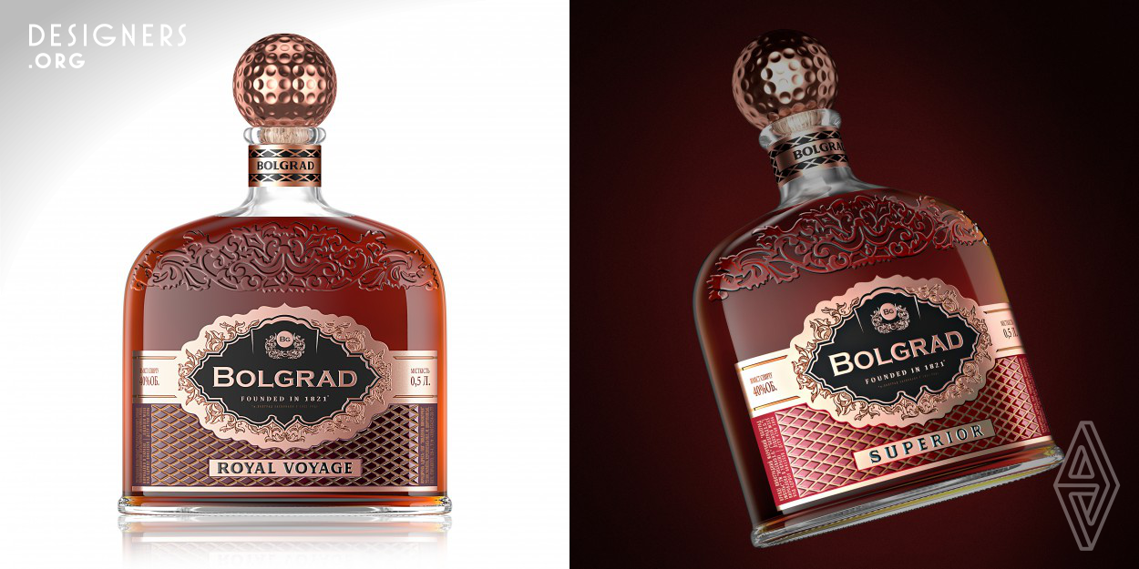 There are different major leaders on the alcohol market in Ukraine. On of them is the Bolgrad company.  Its alcoholic products have been always stood out from their main competitors. This charming and unique design will undoubtedly be caught by the eyes of the consumers and this will make them to take the bottle and examine it. Special techniques and technologies have been used to give the product a unique tactile and visual effect. As a result client will have a strong seduction to hold it in his hands.