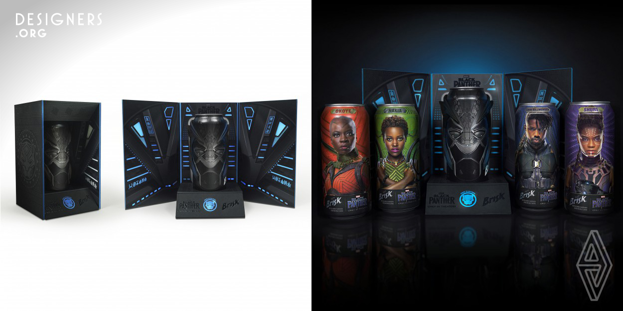To celebrate the premiere of Marvel Studios’ Black Panther, PepsiCo launched a limited edition package that combines ultra-premium technologies with a unique and memorable product design. The team wanted to create something truly new, memorable and authentically relevant to our brand purpose while celebrating the blockbuster film. A magnetic carton with fully printed, HiLight Smart LED lights illuminates when activated to reveal Wakandan script. Mimicking the Black Panther character, the aluminum can features a tactile varnish that emphasizes graphic elements and includes a 3D printed mask.