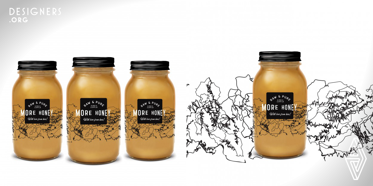 Honey Packaging: Most of the honey available in supermarkets is not natural, with many additives and impurities. Inspired by the bee waggle dance it was used their trajectories to create a pattern. To avoid the traditional honey visual cliches such as bees, drops, honeycomb was created a unique and memorable label design. The idea is to show the perfect world of bees, their diligence, dedication and intelligence.