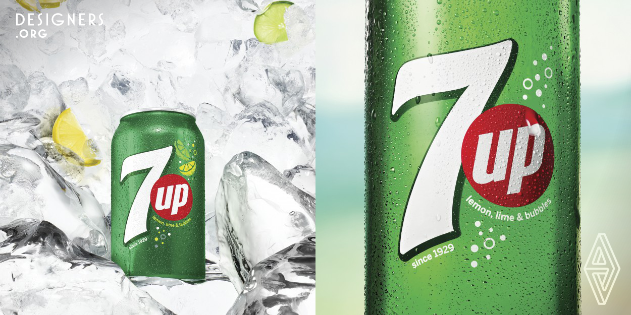The 7UP refresh, available outside the United States, was completed to reference the brand’s history in a bold and contemporary way. The visually rich and engaging brand platform tells a unique and totally 7UP story. The brand tagline, Feels Good to be You, was brought to life in a unique and ownable way, full of confidence and swagger, in order to be more relevant to today’s consumer. Powerful product photography highlights refreshment, and quirky lifestyle shots communicate playful cleverness, along with a nod to the illustrative legacy of 7UP.