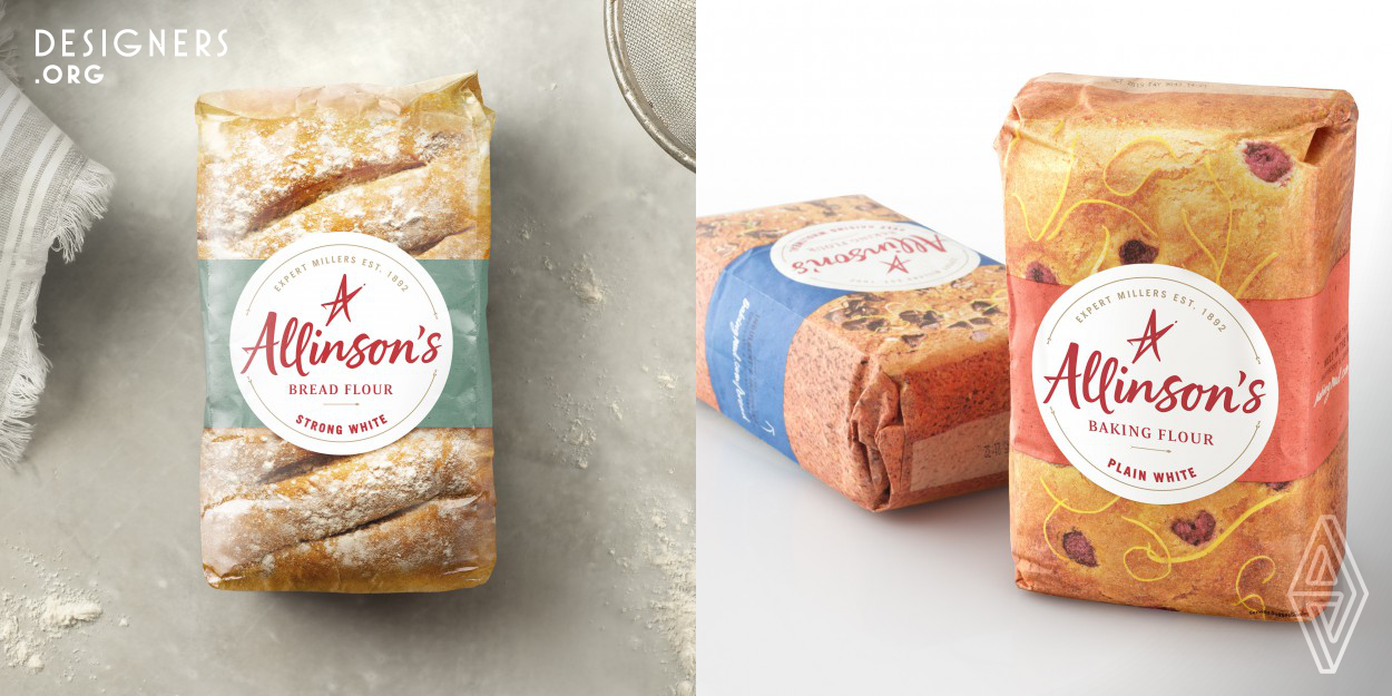 Reminding home bakers that nothing compares to homemade, the Allison's redesign brings the joy of home baking back to the forefront of the brand. The design needed to create a jolt on shelf, as all flour bags look the same. By utilising the structure of the bag, which lends itself to the perfect loaf size, the packs are designed to look as if they are freshly made breads and cakes on a bakery shelf. Creating an inspirational, artisanal bakery for Allison's, but in the flour aisle!