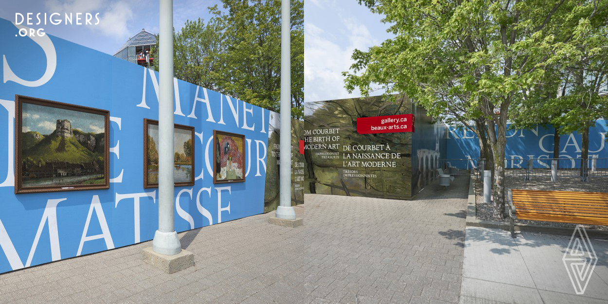 In an example of creativity and innovation, the temporary fencing used to cordon off the renovation activities taking place at the Gallery was converted into large-scale, high-impact advertising hoarding that featured our Corot-based design, reproductions of certain works, and the names of big-name impressionist painters.