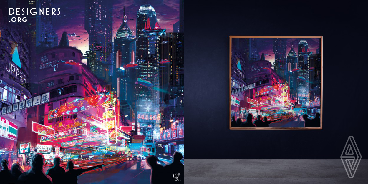 'Futuristic Hong Kong' is a series of digital art pieces which were heavily inspired by the close-knit architecture of Hong Kong, and the sub-genre of Cyberpunk. These two themes also come hand-in-hand with the almost claustrophobic way of living, as well as the gradual suppression of society as it is commonly associated with the dystopian nature of Cyberpunk. 