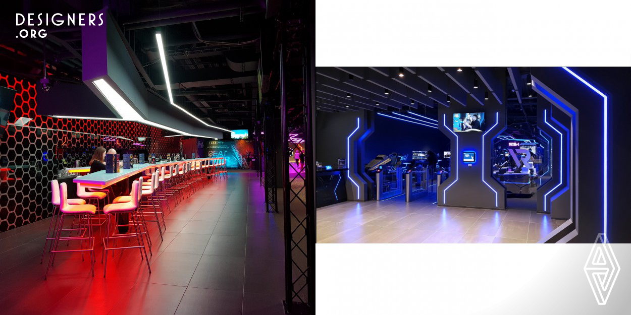  The main task of this design was to cause surprise and interest, to move the visitor to an unfamiliar environment. A variety of led RGB items create the form and accents. Changing the color - changes the perception and mood, highlighted functional areas. Tight places of the club was hidden by the dark colored walls and bright interior and equipment lighting.