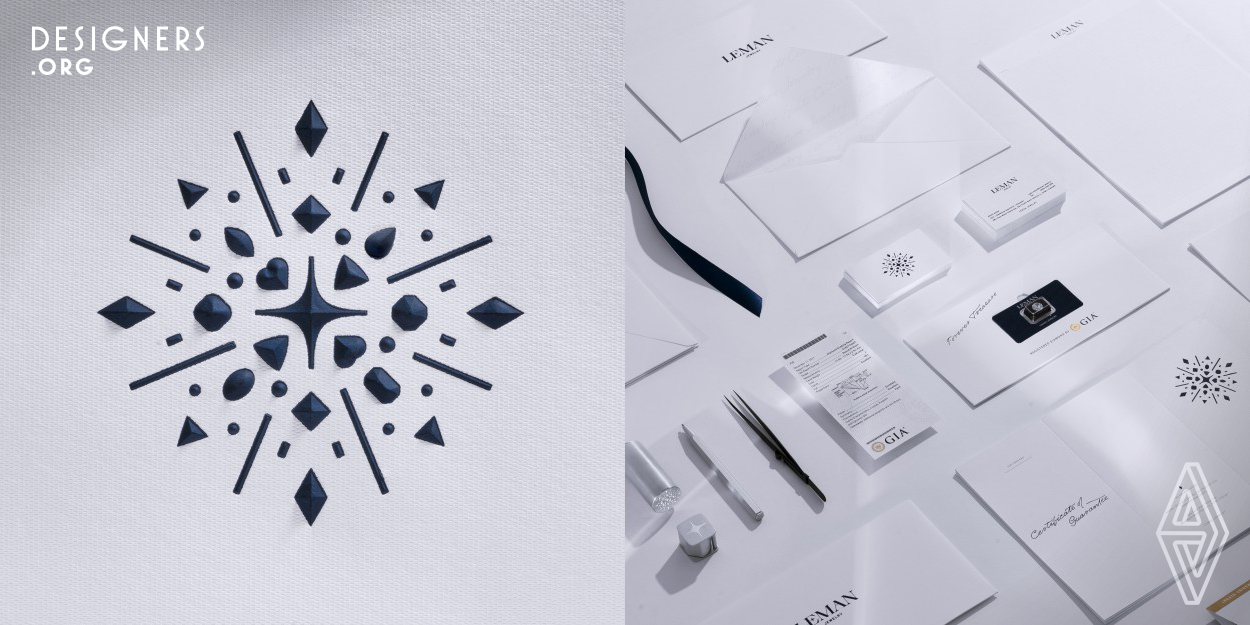 Visual solution to Leman Jewelry's new identity was a complete new system to expose the luxury, exquisite yet sophisticated and minimal feeling. The new logo inspired by Leman's working process, their haute couture design service, by crafting all diamond shapes surrounding a star-symbol or sparkle symbol, creating a sophisticated symbol and also echoing the shining effect of diamond. Following up, all collateral materials were produced with high quality details to highlight and enrich luxuriousness of all new brand visual elements. 