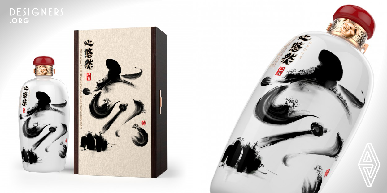 This Baijiu is a limited-edition product launched by the Baijiu manufacturer. The idea of this Baijiu is about the Chinese zodiac year. In order to bring out a cultural and artistic effect for this limited-edition product, the design combined the Chinese calligraphy with the landscape painting to design the Hai. Hai means Pig in Chinese culture. The application of two outstanding cultural features on the design gives an artistic result for the product.
