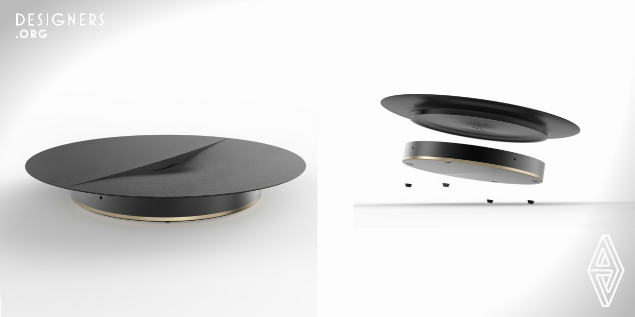 The tea tray is composed of natural black stone plate and metal (made of aluminum) water storage chassis, the thickness of disk surface is only 1.6cm. The planesurface part highlights strength and the concave highlights soft,In terms of use, the plane is the "dry" area and the concave is the "wet" area, which skillfully realizes the dry and wet separation. At the same time, the horizontal position of the concave surface is just 3/4 of the height of the metal water tray. so you can intuitively see the tea can be spilling from the drainage hole, reminding the user to dump the tea.