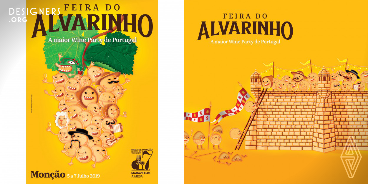 Feira do Alvarinho is an annual wine party that takes place in Moncao, in Portugal. To communicate the event, it was created an ancient and fictional kingdom. With own name and civilization, The Kingdom of Alvarinho, designated so because Moncao is known as the cradle of Alvarinho wine, was inspired in the real history, places, iconic people and legends of Moncao. The biggest challenge of this project was to carry the real story of the territory into the character design.