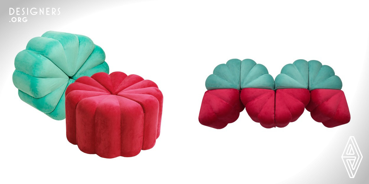 Chairry is colorful informal chairs, furniture poufs, that can be arranged into endless shapes and are easy to be instantly rearranged by hand. The arrangements of the poufs themselves give feelings to the people using them because this action is an essential part of the experience of creating harmony among people the space and the furniture.