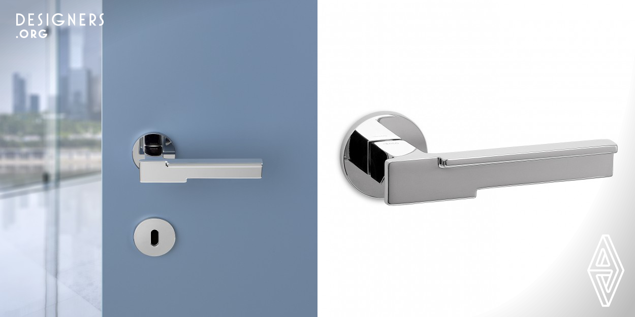 Robot door handle is designed like a micro architecture, where each part performs a specific function. Its shape reminds a simple profile from which surfaces extend and rotate to ensure the right grip and comfort for the palm and the thumb. The overall design deliberately keeps visible the transformation process, helps the handle to fuse together with the architectural environment and reduces the amount of brass needed. The transformation concept is extended to the whole range, including a special pull handle with a large plate designed for shop doors.