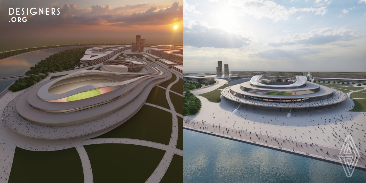 This project was designed to be the main building in a sports complex. The ideas was to create and organic and fluid structure that would connect all the buildings in the design and at the same time would create a new way of living the surroundings of the stadium itself, not only the surrounding garden but the stadium rings can be lived by the people, like walking, running, riding a bike, riding a skate, and so on.