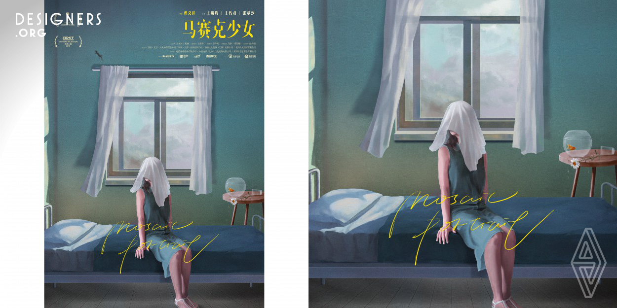 The art film "mosaic portrait" was released as a concept poster. It mainly tells the story of a girl who was sexually assaulted. White usually has the metaphor of death and the symbol of chastity. This poster chooses to hide the message of "death" behind a girl's quiet and gentle state, so as to highlight the stronger emotion behind silence. At the same time, the designer integrated artistic elements and suggestive symbols into the picture, causing more extensive thinking and exploration of film works.