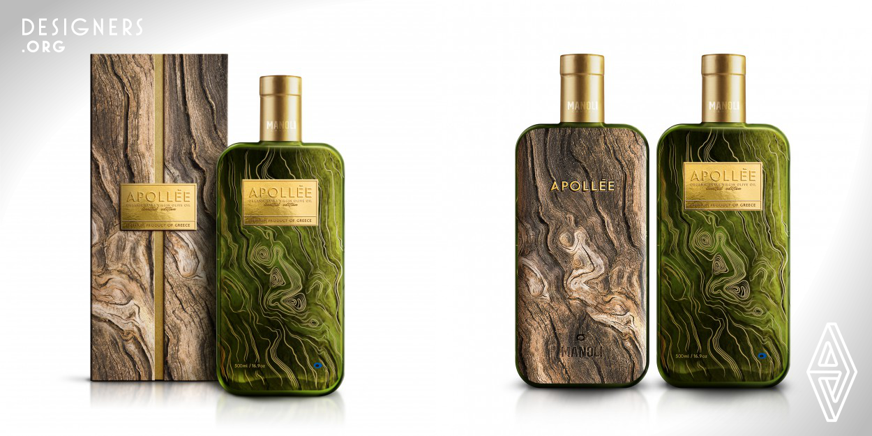 Apollee, Premium Olive Oil. A product that welcomes all consumers to a journey towards the sense of the sublime. Inspired by olive tree trunks and the power of Greek olive groves, this design nods to the bond between Mother Nature and her children, while the high-quality materials lend a unique, tactile feel. That’s how sophistication and a lasting impression are created for an extraordinary culinary and branding experience! 