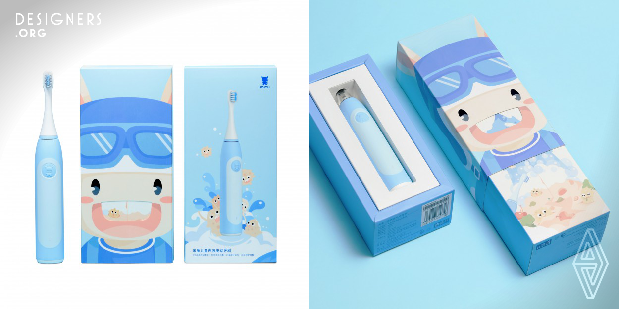 Mi Kids Sonic Electric Toothbrush features an interactive brushing animation that children can learn from the app. As an inseparable part of the product, this packaging is characterized by cartoon elements and children illustrations. The packaging adopts a pull-out drawer, displaying images switched from tooth decay on the teeth to the dental plaque, then finally to the shiny teeth when sliding open the box. As a result of the distinctive design philosophy, the packaging is not only used for protecting the product but also tuned into an illustration book or a toy.
