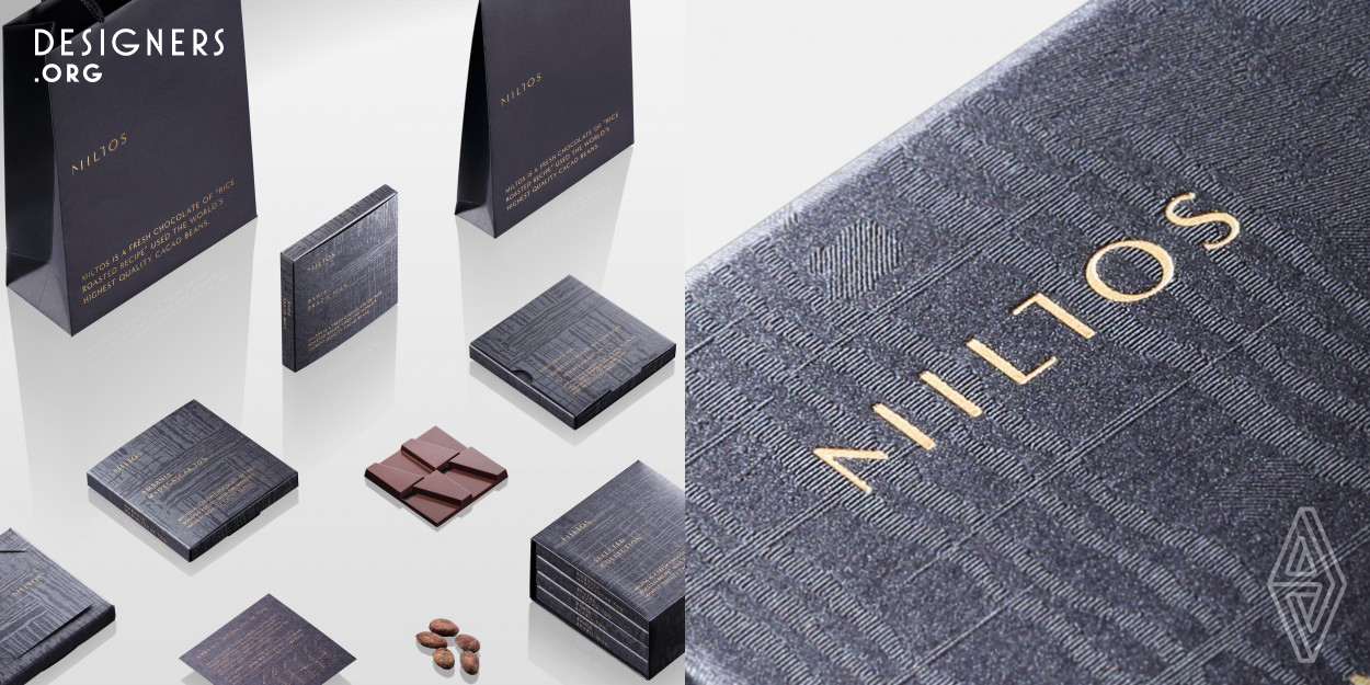 Miltos proposes a Tree to Bar chocolate which goes one step further from Bean to Bar. Yuta Takahashi was inspired by the brand philosophy that maximizes the scent of cacao and formed the identity of "perfume-like chocolate". The package expresses the aroma of cacao by the texture of silk fabric. Chocolate in the form of the motif of the brand's initial letter "M" has a step, so they can enjoy a gorgeous aroma and rich mouth melting. The book shaped case make they feel the brand story. He have built a unified world view from package to the online store.
