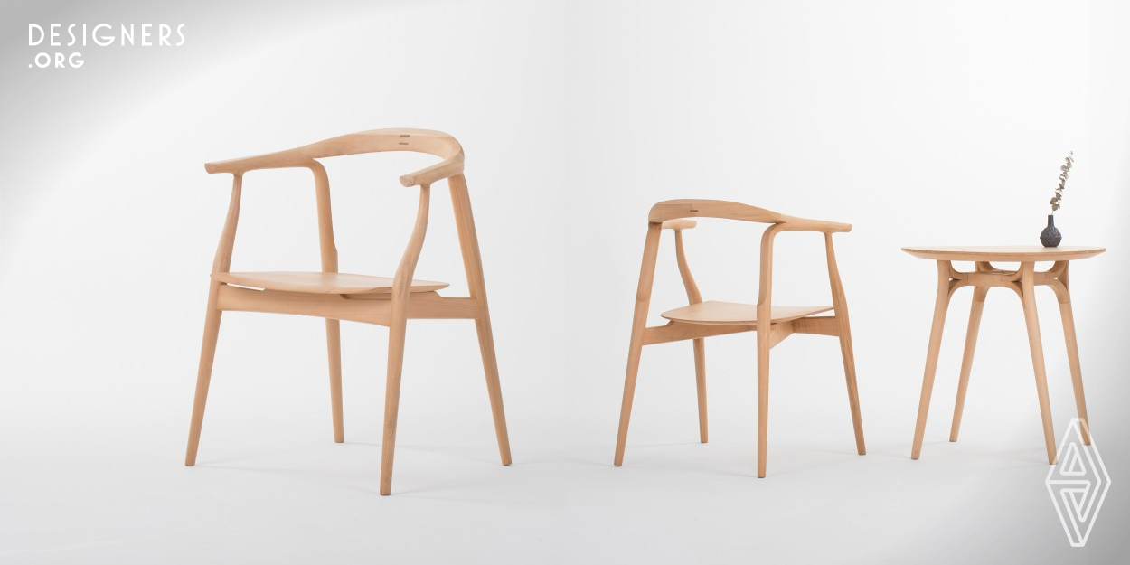 Only the natural beauty will never fade. The design concept of Pure chair originates from this. In the shape design of the chair, the designer makes it appear as naturally as possible. The chair is inspired by the Ming style swivel chair. The curve of the back and armrests has been improved, and the overall lines are more concise. The curved design of the seat cushion is more ergonomic. The connection method adopts tenon-and-mortise structure, which is stable enough and easy to process.