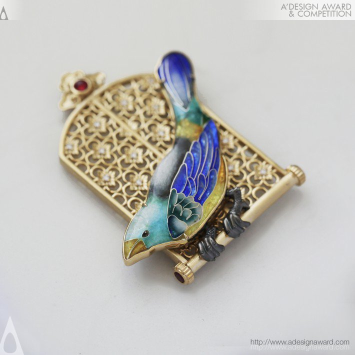 Xiaojie Hu - Cyan Bird Brooch and Pendant