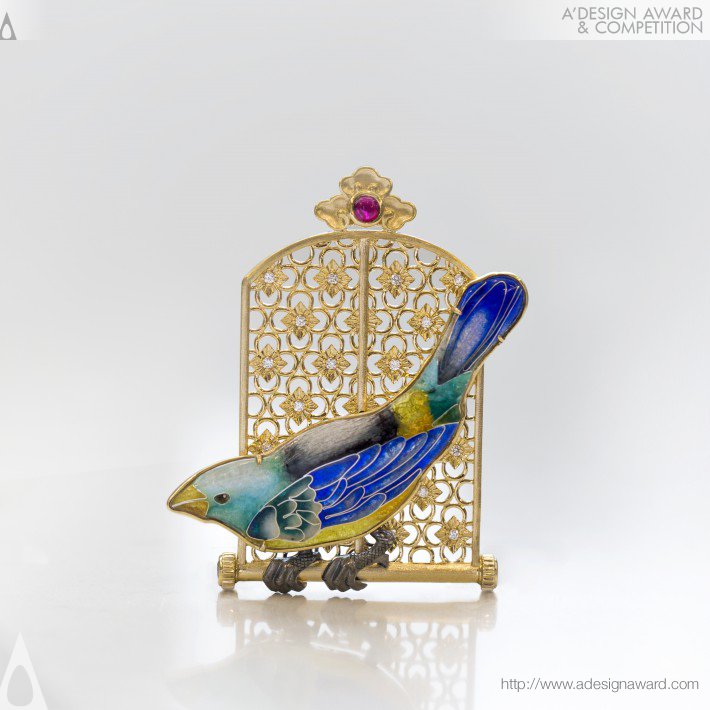 Cyan Bird Brooch and Pendant by Xiaojie Hu