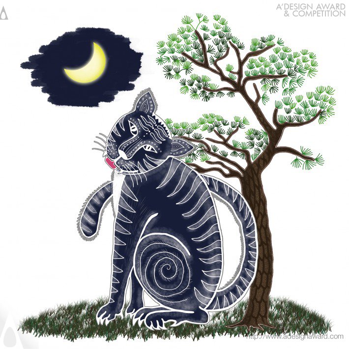 Nanyoung Jeon - Moonlight Tiger Graphic Folk Painting